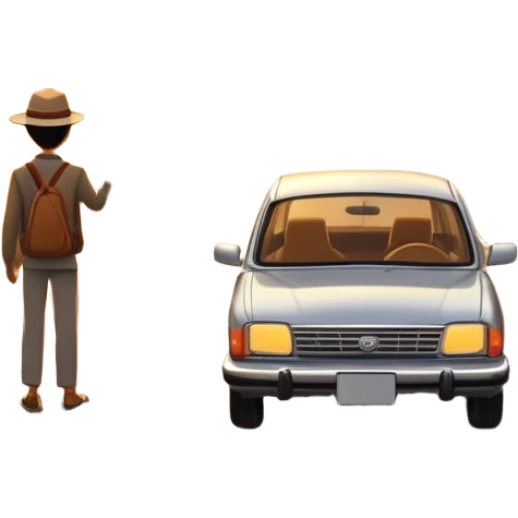 A parked car rests on the side of a long with a person outside , empty road stretching toward a golden sunset. The sky glows with warm colors, and the landscape ahead feels open, peaceful, and full of promise. love  emoji