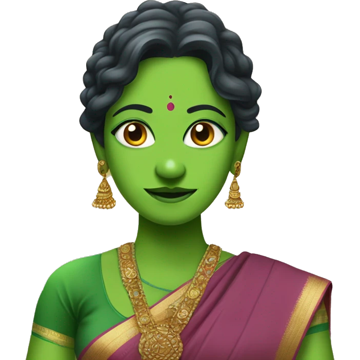 A bangali green female monster wearing saree popularly known as Shaatchunni emoji