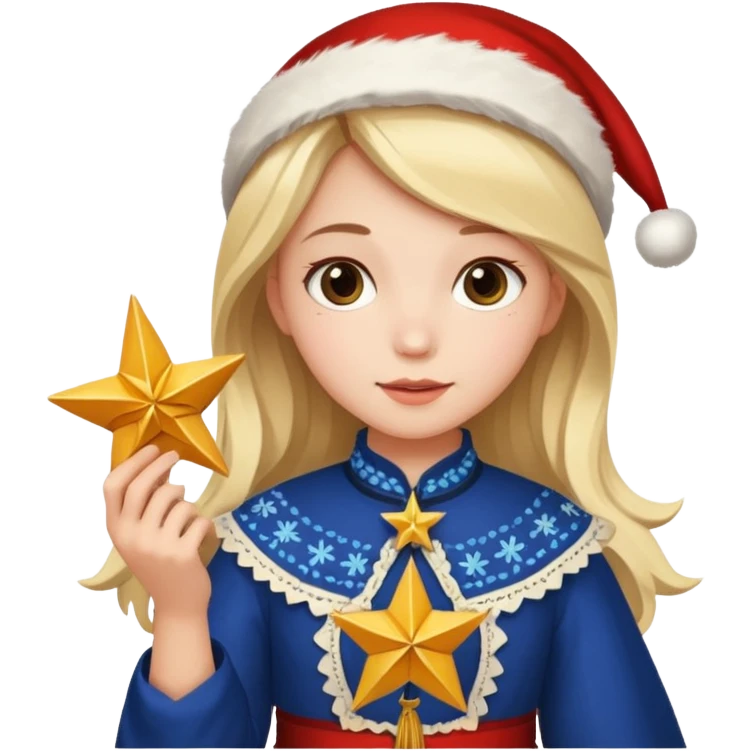 Девочка на празднике в народном костюме и калядной звездой emoji