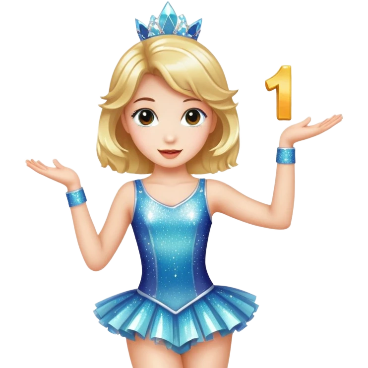 Girl in dance costume holding number 1 emoji