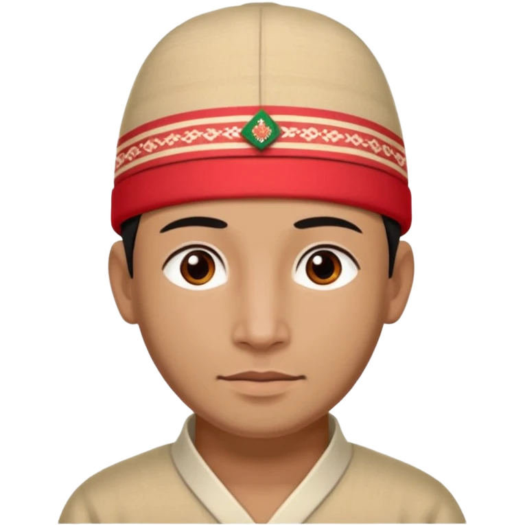 man wearing a Nepali Dhaka topi with stripes and design on it emoji