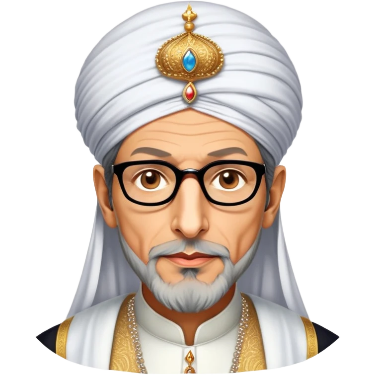Jeff Goldblum no glasses as a regal portrait dressed as suleiman-the-magnificent,-depicted-as-a-regal-ottoman-sultan-adorned-with-a-large,-white,-round,-tall-turban-and-a-majestic-grey-beard,-his-commanding-gaze-bathed-in-warm,-historic-lighting-that-exudes-time with a large long beard **no glasses** emoji