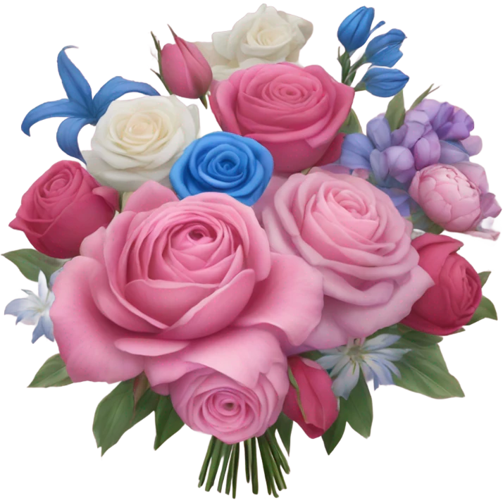Huge pink flower bouquet with different flowers and pink tones and blue roses emoji