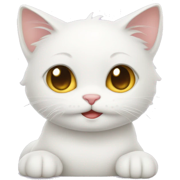 A shy white cat with heart prints emoji