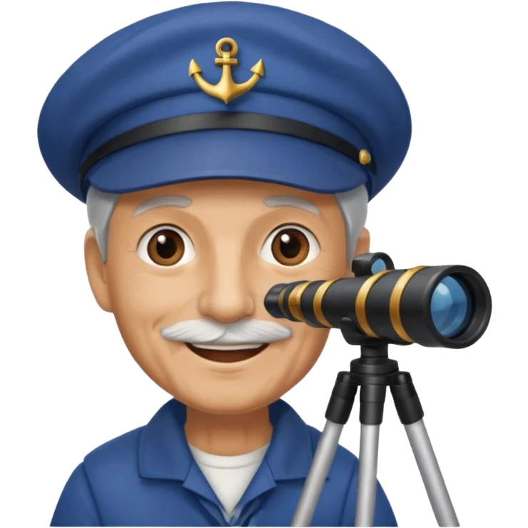 old sailor wearing a blue cap with a telescope emoji