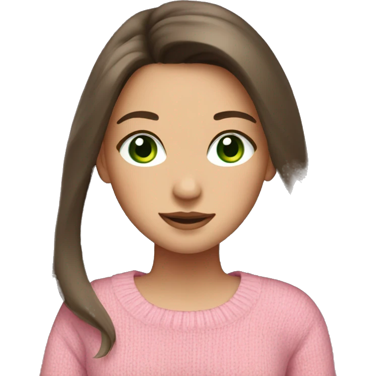 Brunette girl with long hair and green eyes in a pink sweater emoji