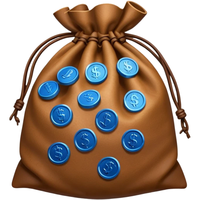 brown money bag of blue coins emoji