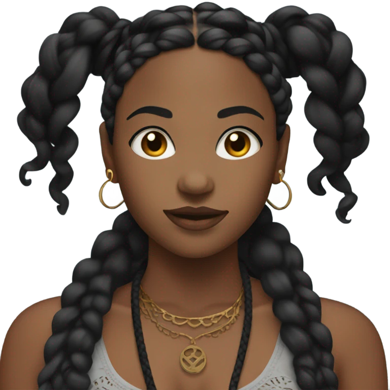 black woman with black boho braids and crop top emoji