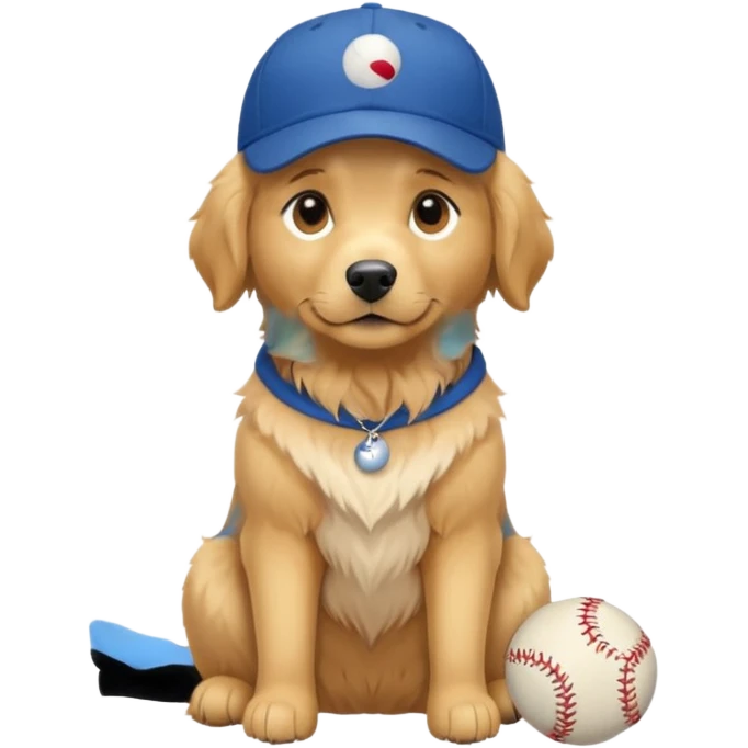 Golden retriever dog with blue baseball cap fullbody sitting down emoji