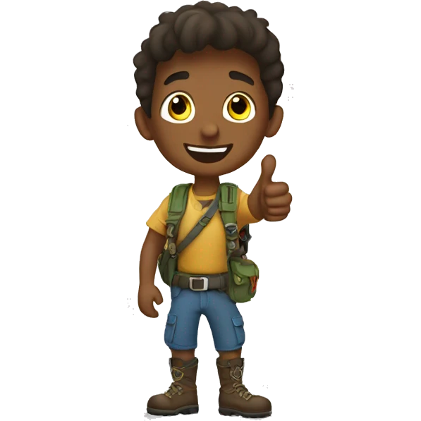 Young adventure guy thumps up emoji