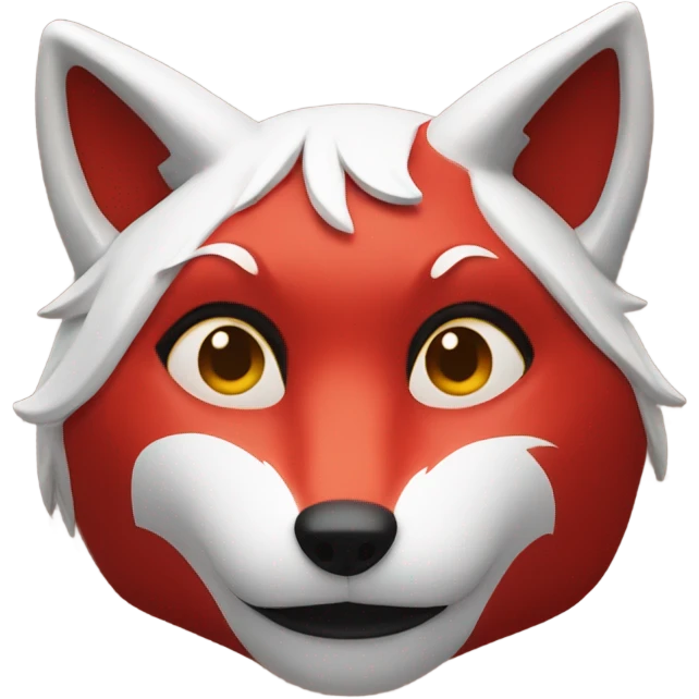 red kitsune mask, slight smile emoji