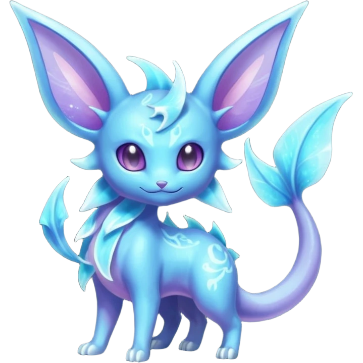 Shiny Sparkly Bioluminescent Glowing Espeon-Lumineon-Vaporeon-Amaura-Dragonair-Fakémon-hybrid-creature (full body)  emoji