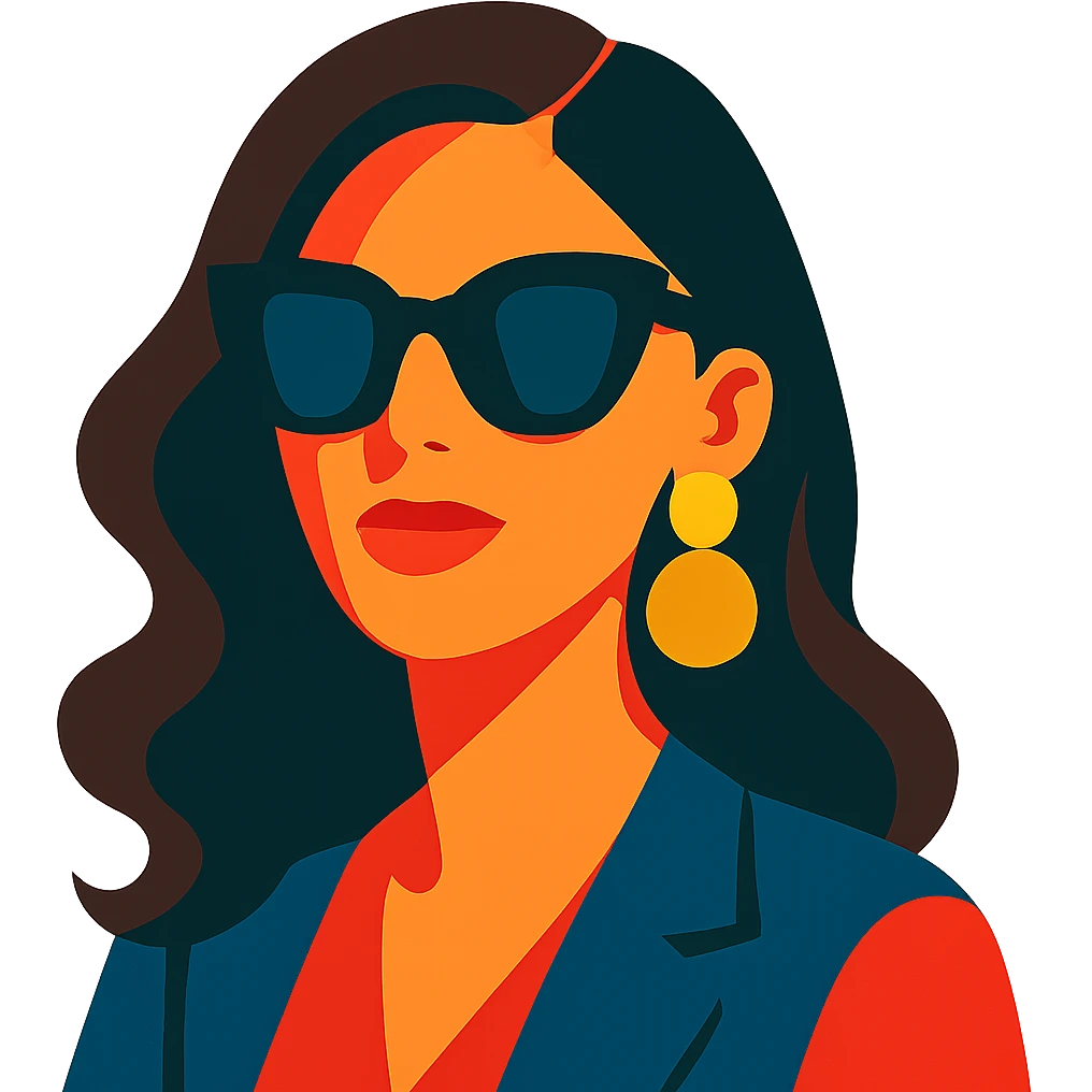 a beautiful lady wearing black sunglasses, elegant and stylish, close-up portrait, vibrant toon style emoji