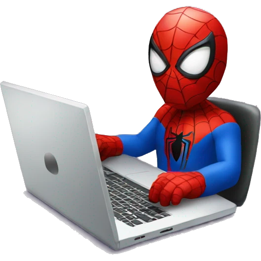 spiderman working with laptop with front pov emoji