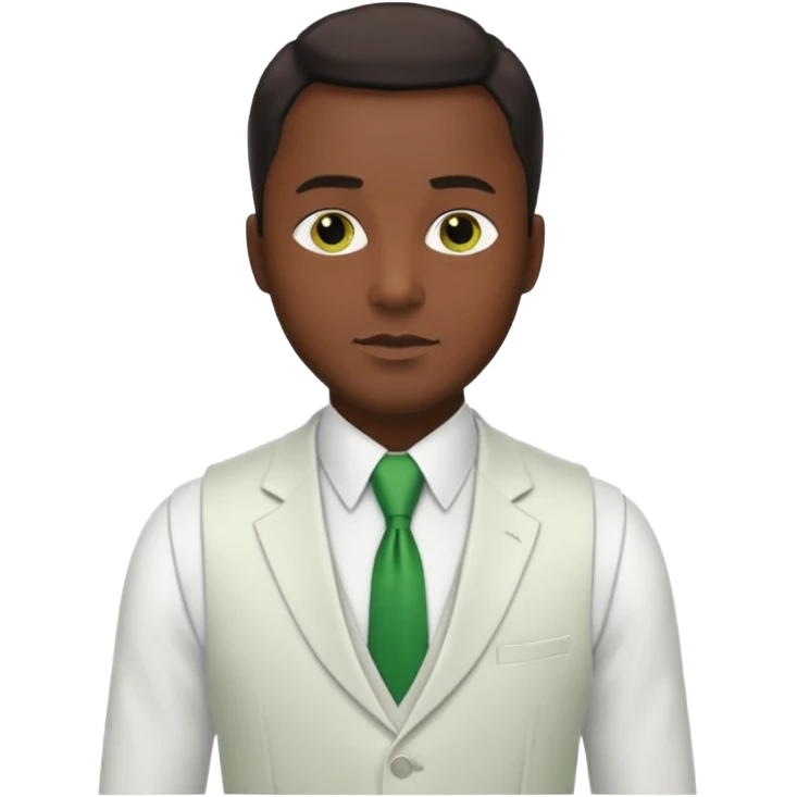 businessman, black skin, brown eyes, white suit vest, green tie emoji