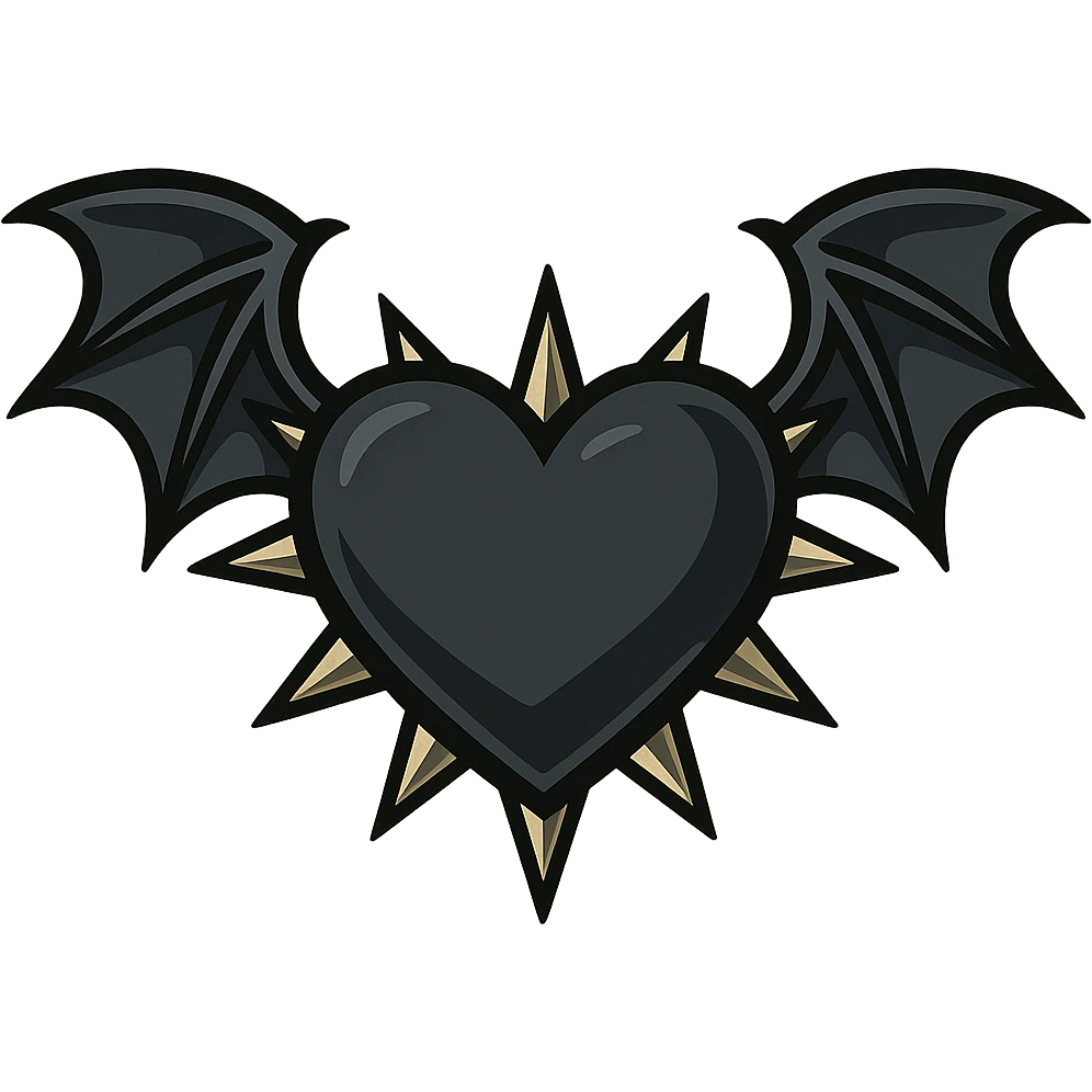black gothic heart with metallic spikes and gothic bat wings, ornate, dark, elegant emoji