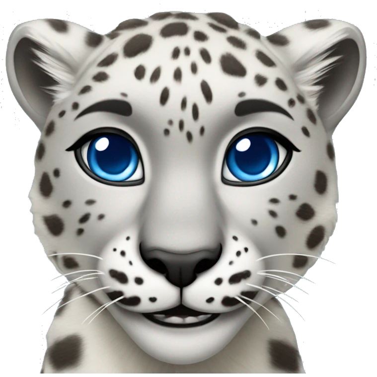Female Snow leopard with blue eyes running in front, looking a bit dangerous emoji