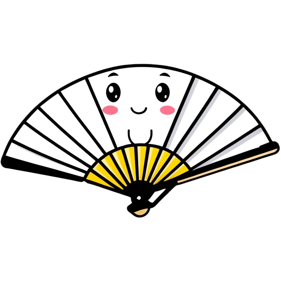 Folding paper fan with a kawaii face emoji