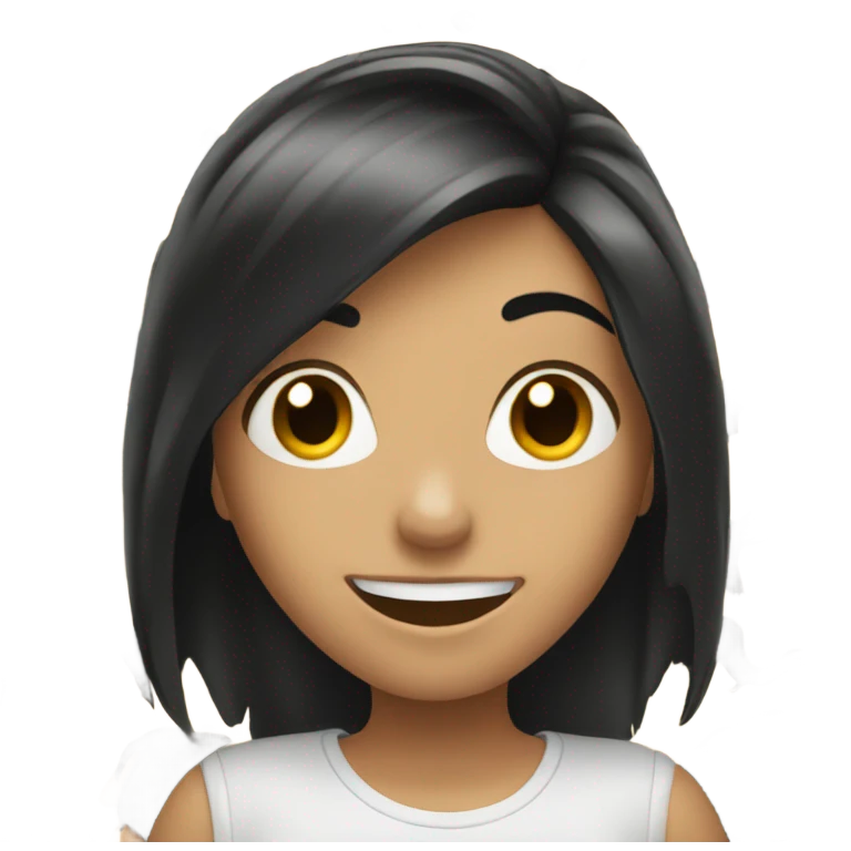 smiling girl with black hair flipping her hair with one hand  emoji
