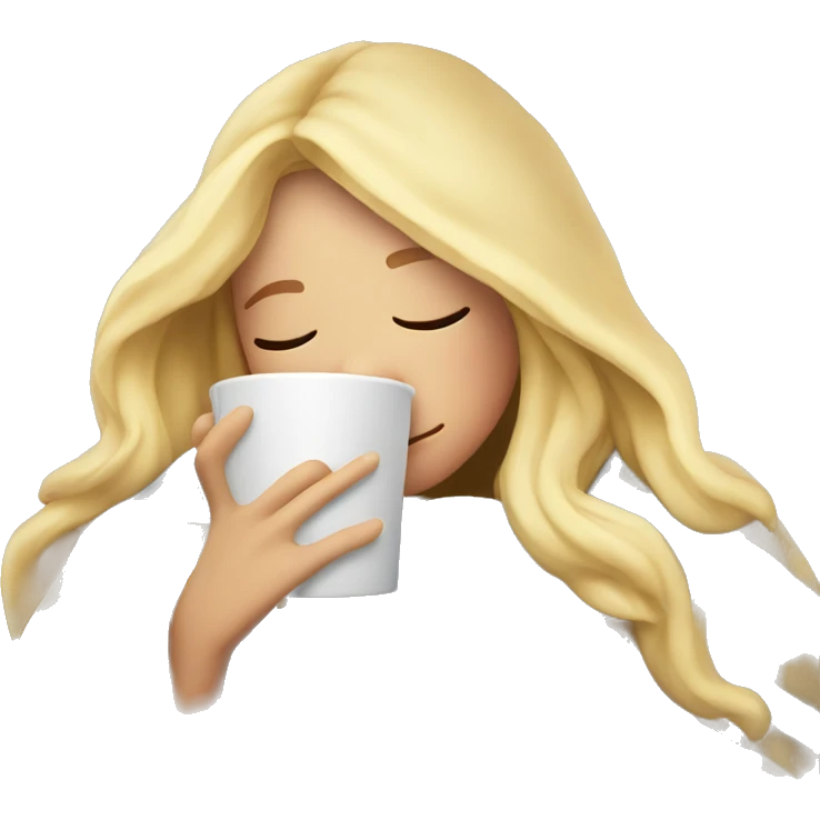 Blonde girl inside a blanket sipping coffee eyes closed emoji