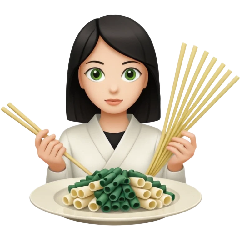 Noir et blanc avec des yeux verts et des pâtes en mikado emoji