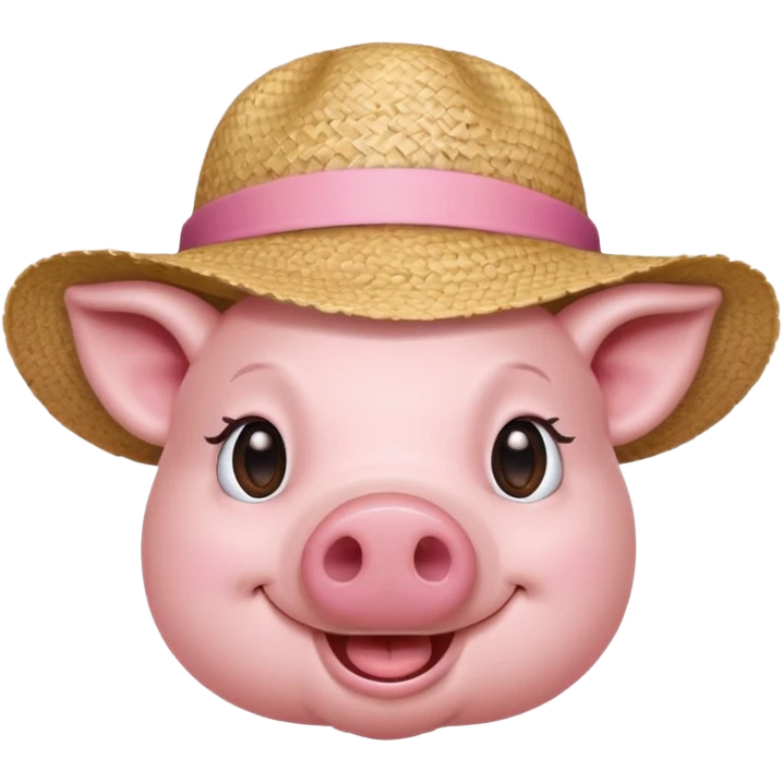 Farmer Pig – pink pig wearing straw hat and smiling emoji