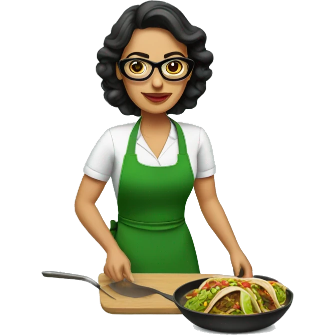 mexican lady green apron  with glasses cooking tacos emoji