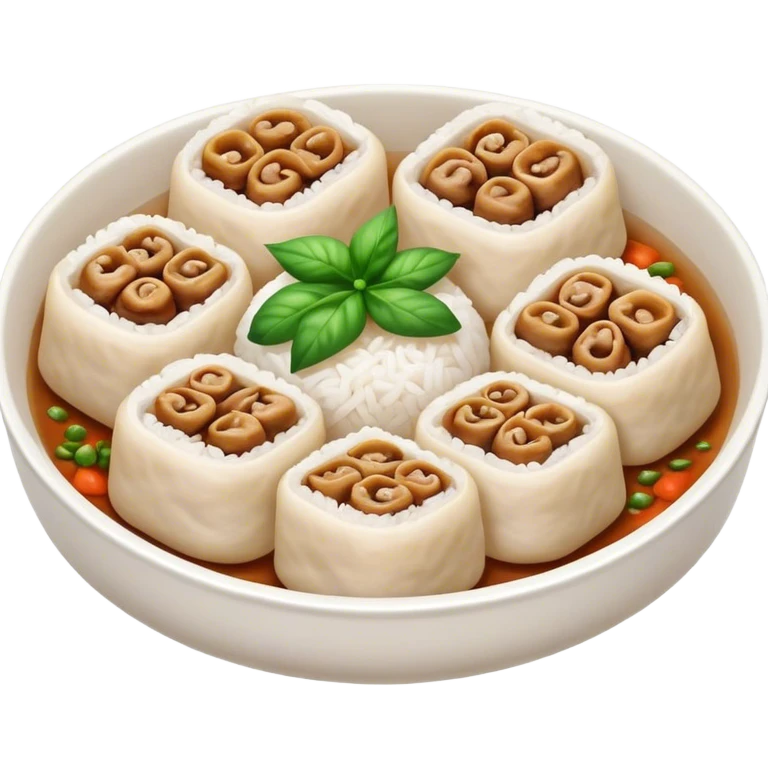 Cinematic Realistic B√°nh cu·ªën Dish Emoji, featuring steamed rice rolls filled with savory minced pork and mushrooms rendered with soft textures and inviting, warm lighting. emoji