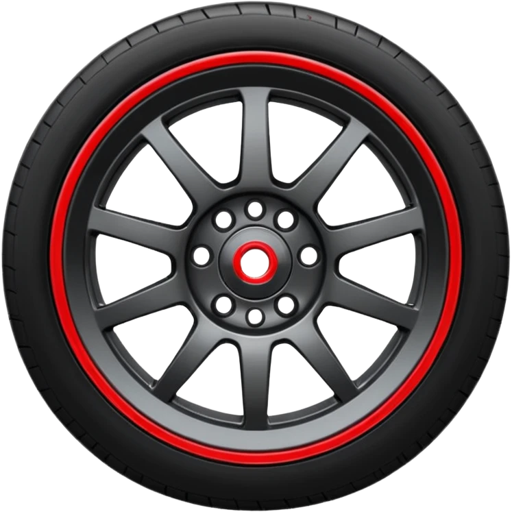 Car wheel emoji with red brake caliper inside wheel emoji