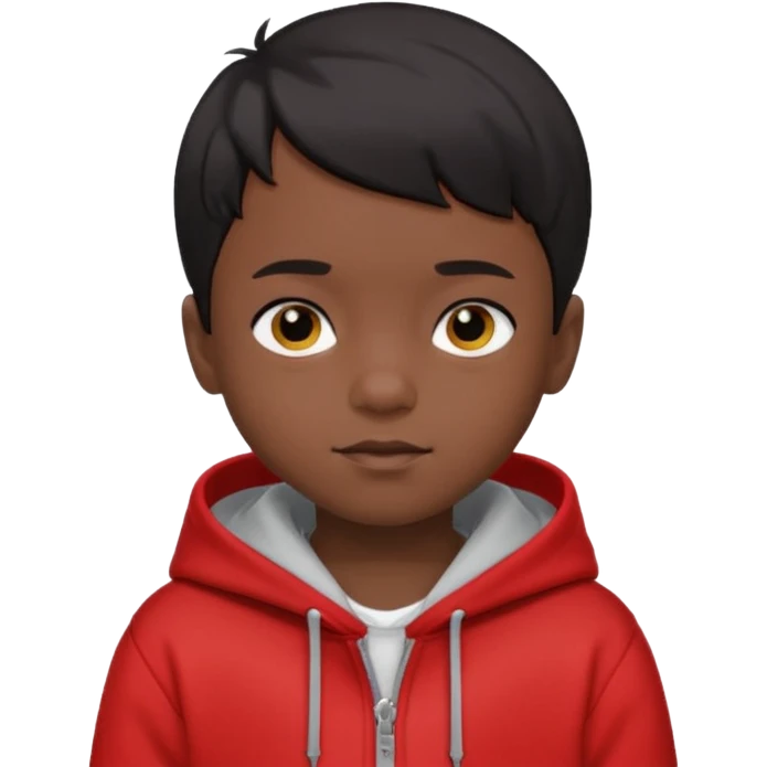 niño de 7 años, con pelo y piel negra. sudadera roja, pelo muy corto  emoji