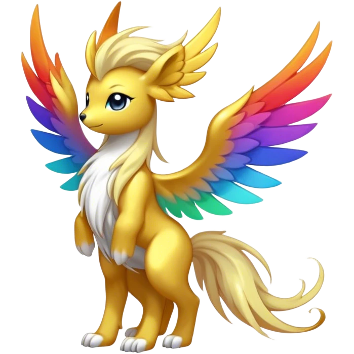 Anthro Sona Cool Cute Colorful Shy Winged Shiny Fakemon-Fantasy-Creature With Long Hair-Mane Full Body emoji