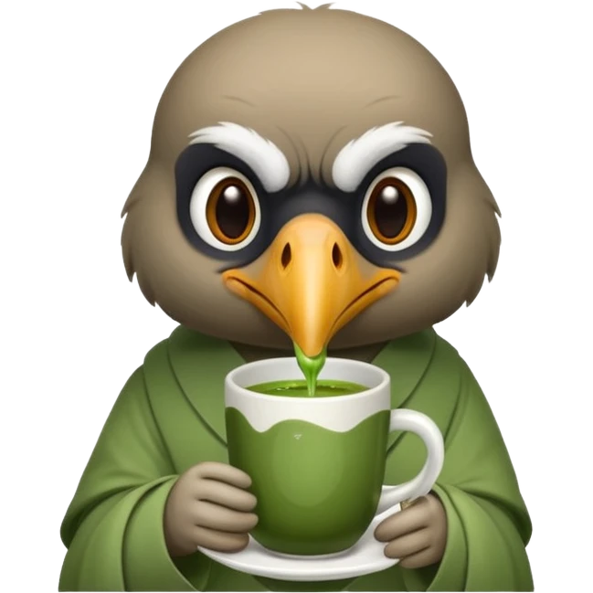 A cute vulture rdrinking matcha emoji