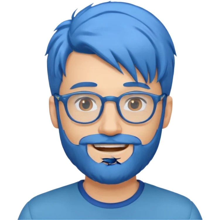 male, blue hair, glasses, beard emoji