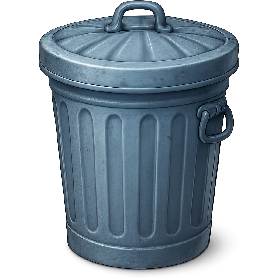 Draw a Pixar-style trash can. The trash can should be visible from the front and top. Do not use face, eye, and mouth. emoji