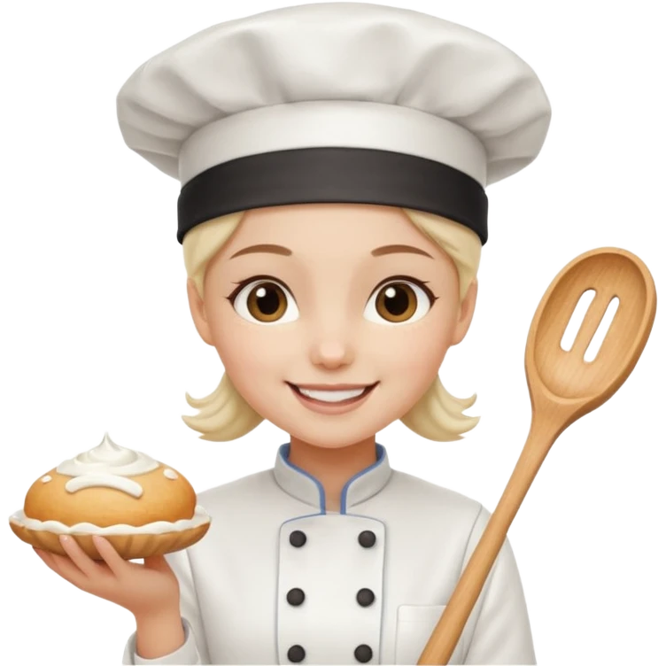 Young female baker - wearing a white chef's hat and holding a cream piping bag emoji