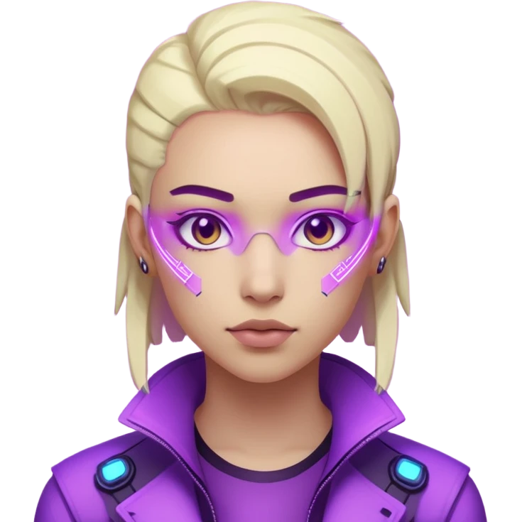 neutre gender neon cyberpunk light purple, I don't want you to use props, não utilizar óculos emoji