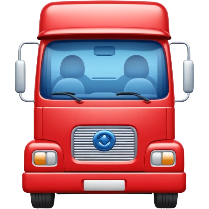 3D red truck emoji, glossy and cute, front view, with a blue plate showing white "TIR" on the front. No brand logos. High quality, simple and clean. emoji