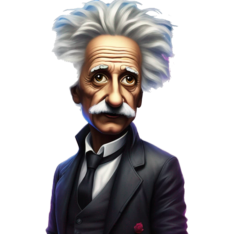 Synthwave Einstein in bladerunner style, oil paint, epic eyes, intricate lips, exquisite pose, roses in hair emoji