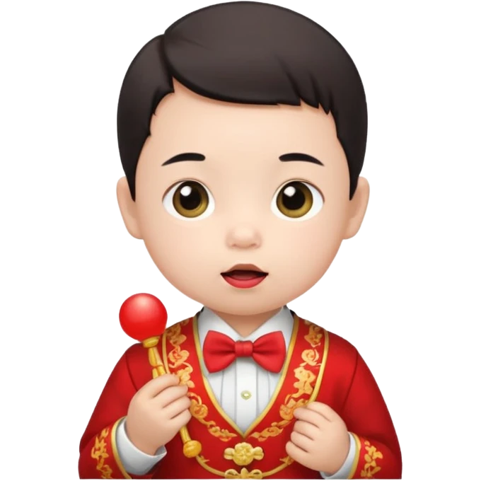 baby guy, pacifier, wearing chinese royal ancient custome, red bow tie emoji