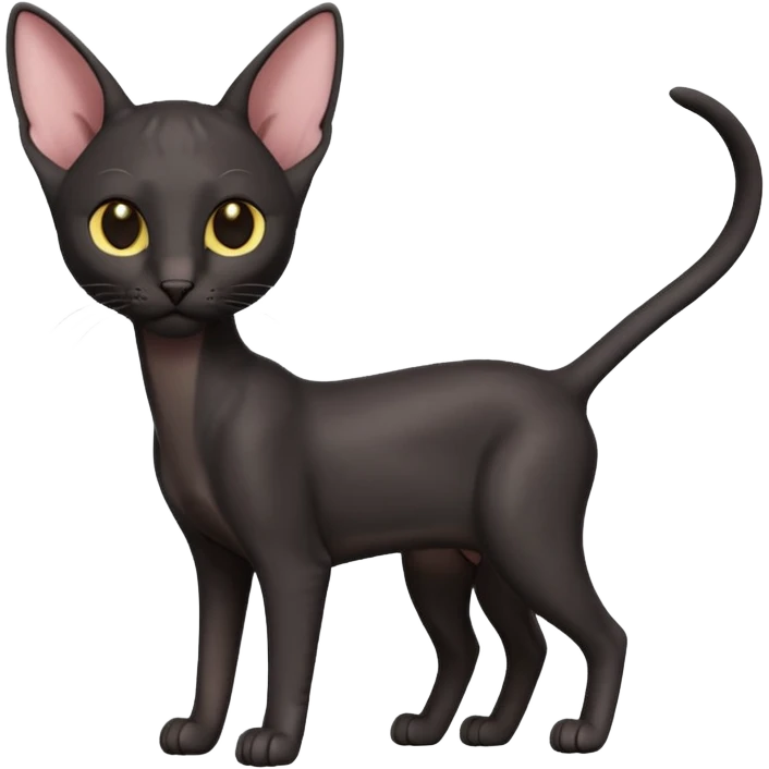 A 3D cartoon black Oriental Shorthair cat with bulky body, tall ears, reflective fur, dark cinematic background, Memoji-style. full body or half body. emoji