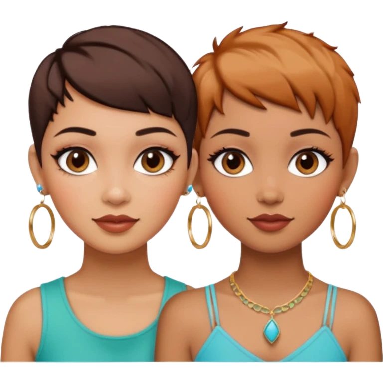 Puerto Rican fair skin straight brown pixie cut hair with hoop earrings make up and my best friend caramel colored pixie cut with jewelry and makeup on her face besties side-by-side emoji
