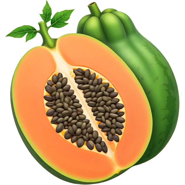 papaya with seeds visible, vibrant orange and green emoji