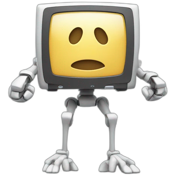 Anthropomorphic computer with a face, arms and legs doing something random emoji