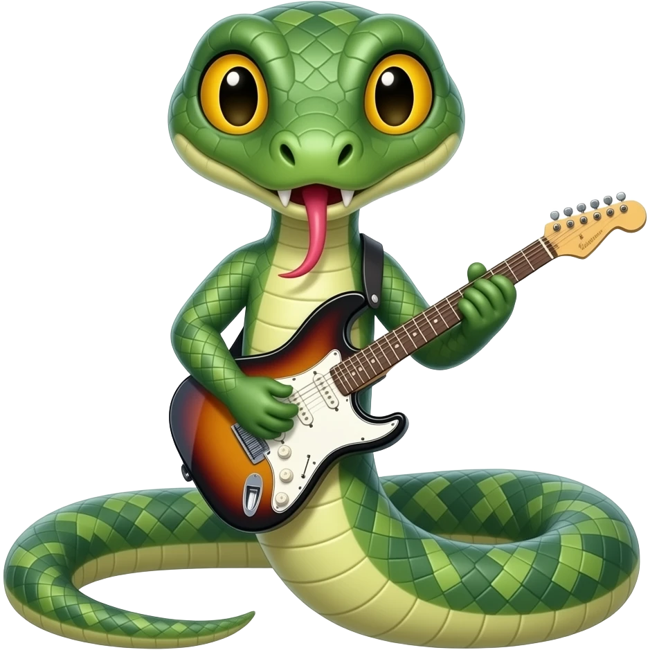 venomous snake that place an electric guitar emoji