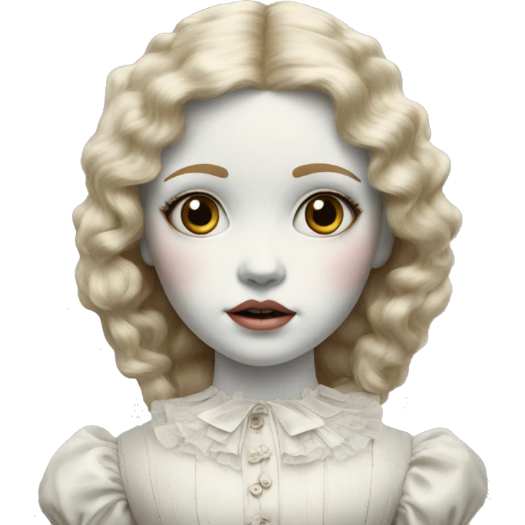 creepy but gorgeous porcelain doll with cracks in the face emoji