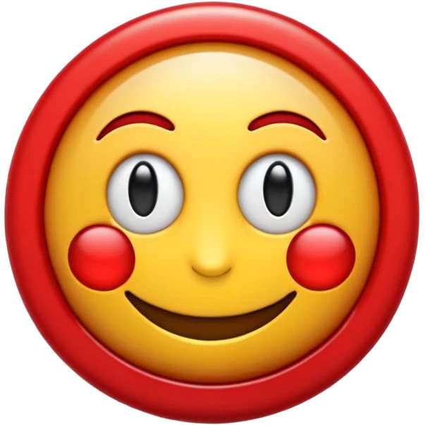 Emoji 3D brillante de un sol rojo . En el centro un círculo blanco con aro rojo y una letra U roja en relieve. Estilo emoji iOS, acabado glossy, fondo transparente. emoji