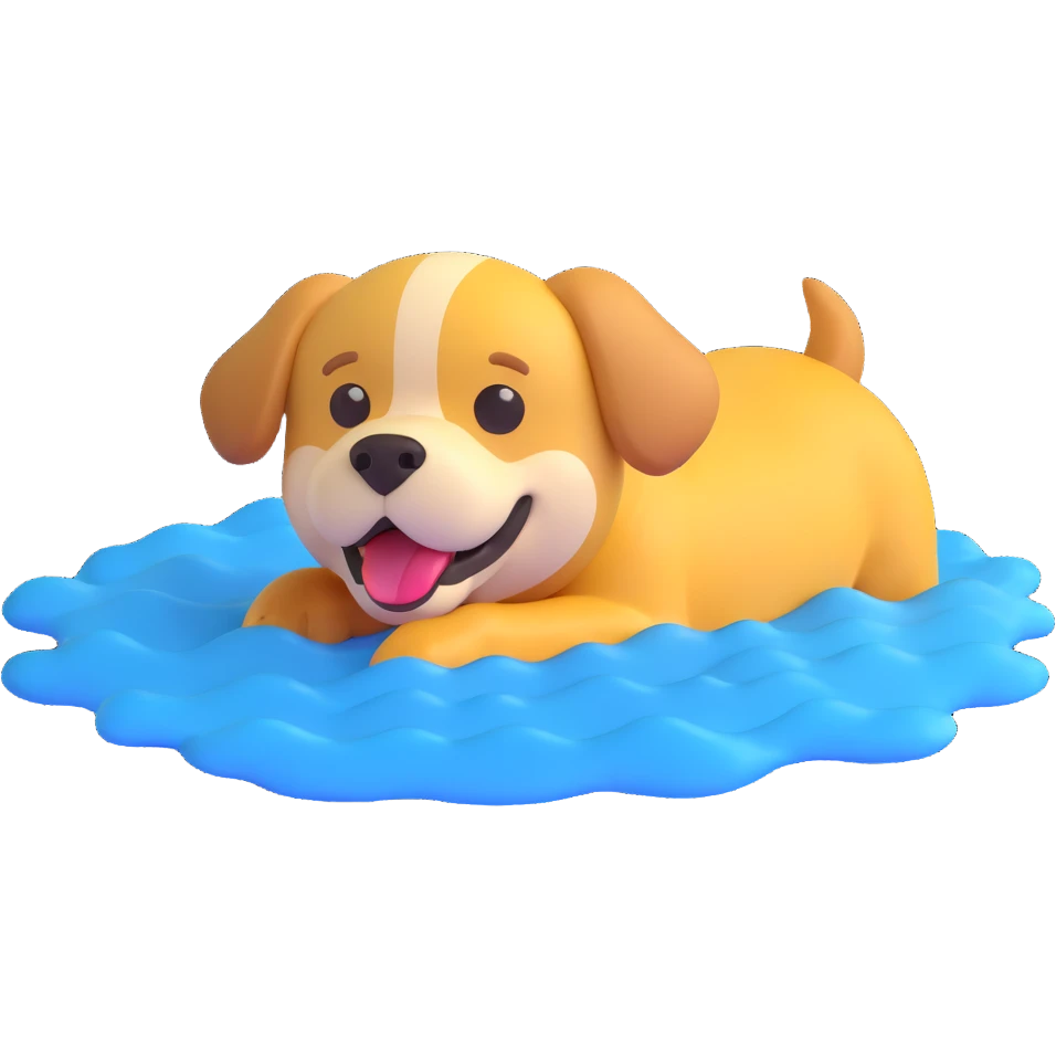 a dog swimming, 3D emoji style emoji