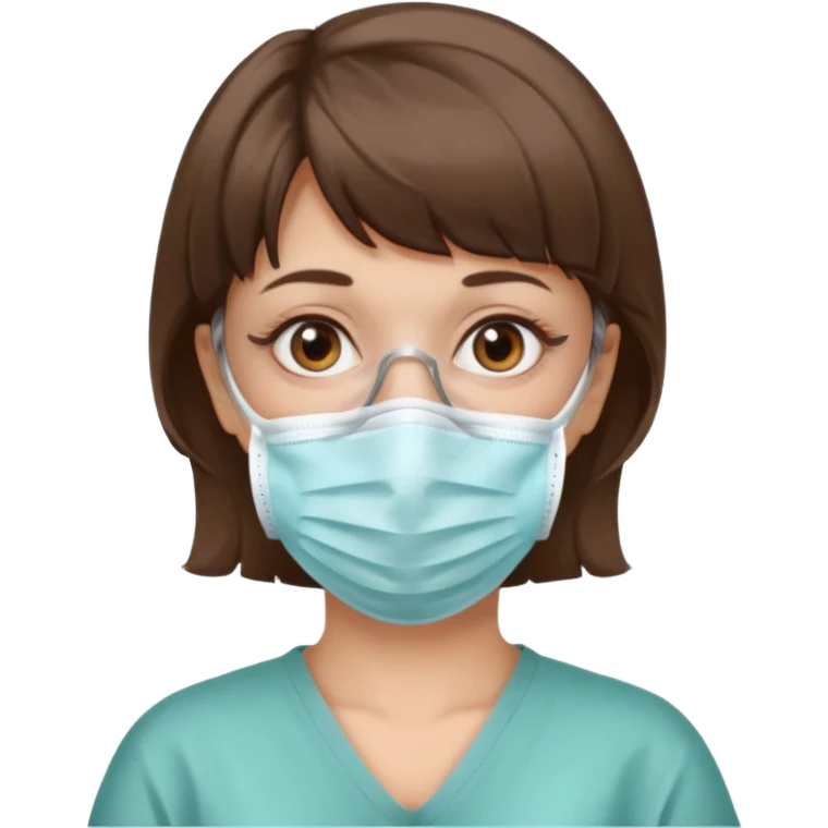 Old girl wearing medical mask with bangs and short hair, hair color brown emoji