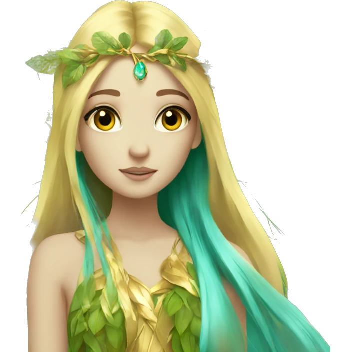 Beautiful, leaf, fairy, gold, turqoise, green, long hair, big wings emoji