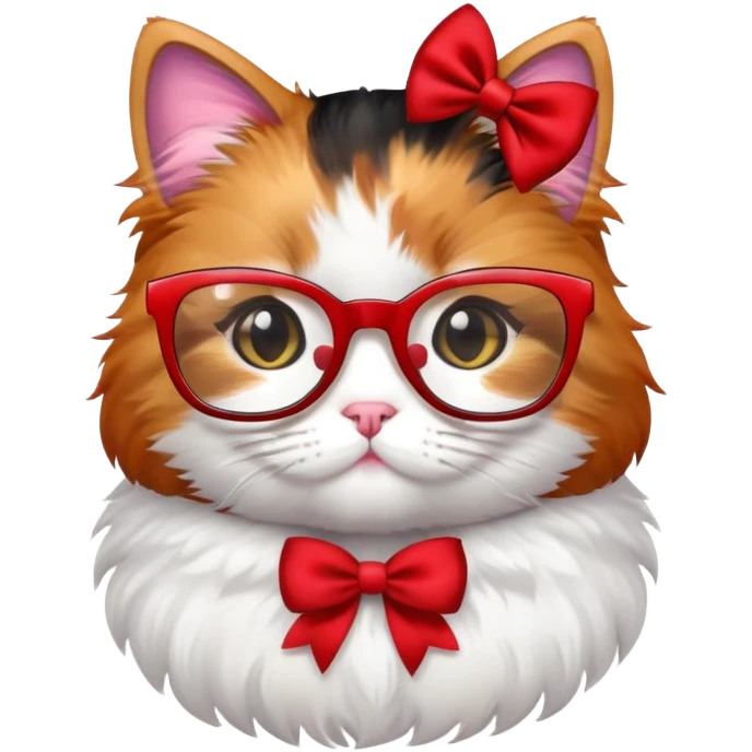 Kitty emoji with a red bow and black glasses  emoji